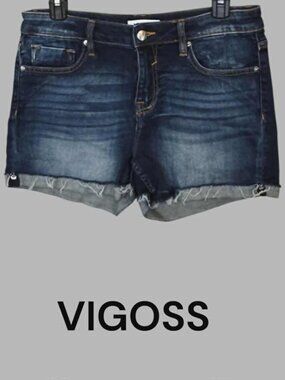 Vigoss Marley Dark Wash Cuffed Hem Cotton Blend Denim Jean Short Womens 30